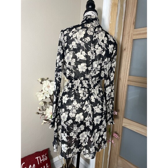 Lost + Wander Women Dress Size Small Floral Prairie Sheer Mock Neck Long Sleeve - Picture 6 of 10
